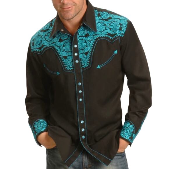 Lansky Bros. Floral Embroidered Rockabilly Western Pearl Snap Cowboy Shirt S - Picture 1 of 11